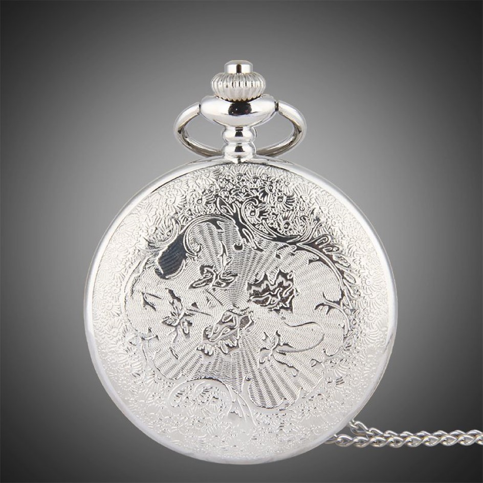 TFO Pocket Watch Silver Hollow Petals Surround Dancing Mermaid Design Pendant Ladies Fashion Gift Necklace306e