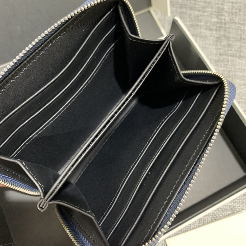 Designer Zipper Coin Wallet 6 Cards Holder Fashion Men Women Mini Purse Blue Black Calfksin Top Quality with Box