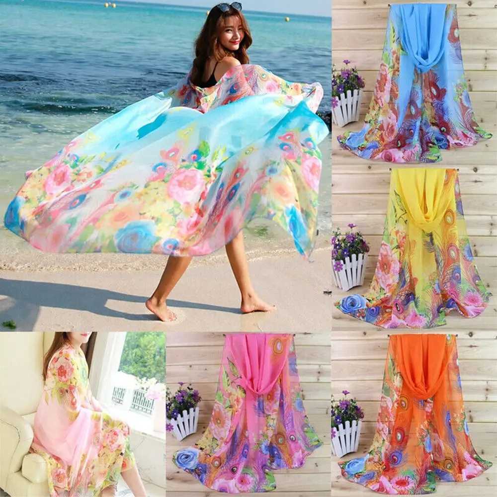 Sarongs New headscarf shawl headbag womens chiffon beach shawl silk shawl summer beach salon shawl 240325