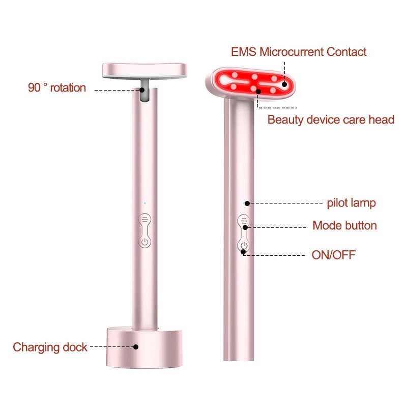 Bacchetta terapia della luce rossa 7in1 occhi, viso e collo Dispositivo terapia della luce LED il viso con strumento ricaricabile la cura della pelle Strumento di bellezza massaggio facciale