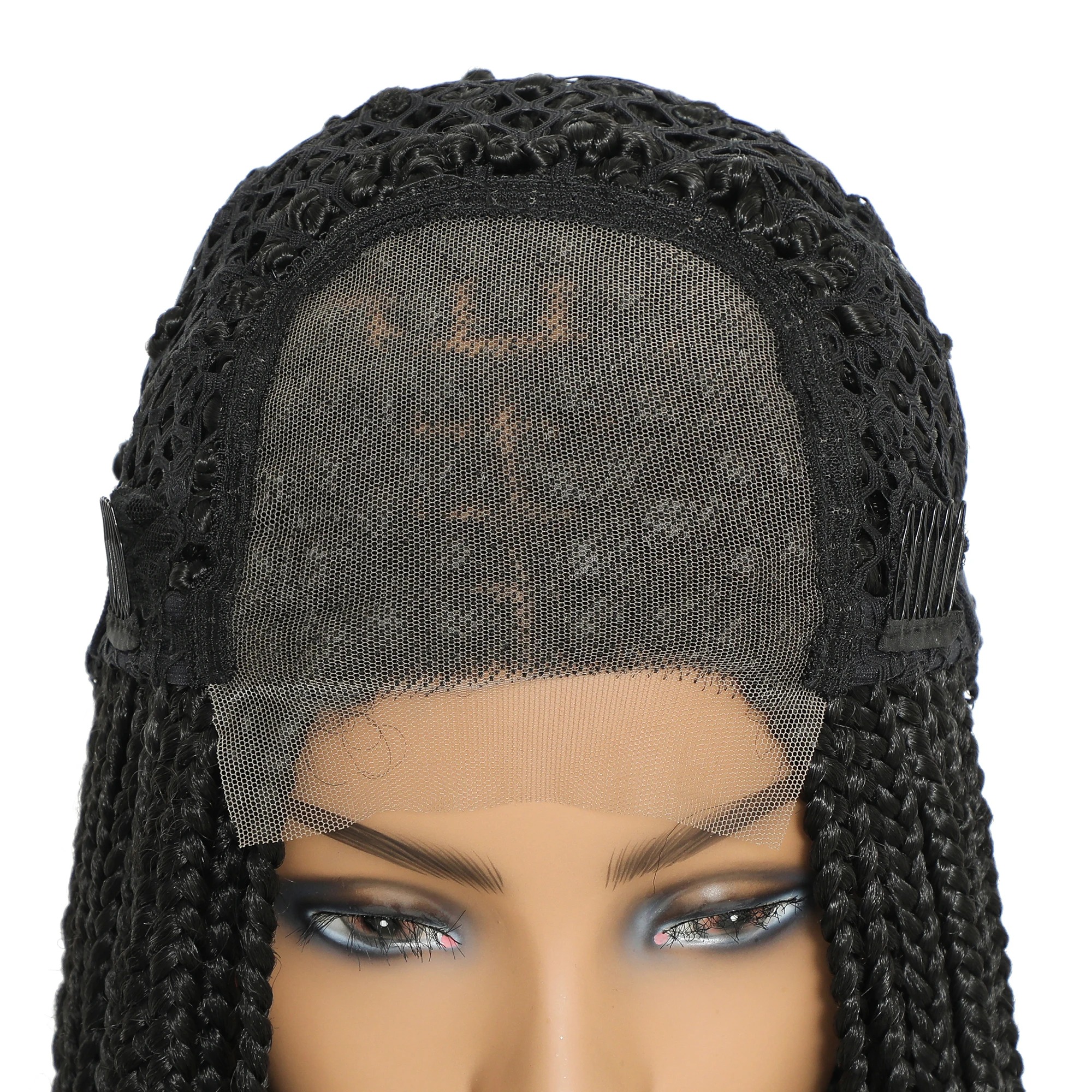 Long Ombre Box Braided 4x4 Lace Wigs with Baby Hair Twist Braids Lace Front Wigs for Black Women Synthetic Cosplay Wig 30Inch