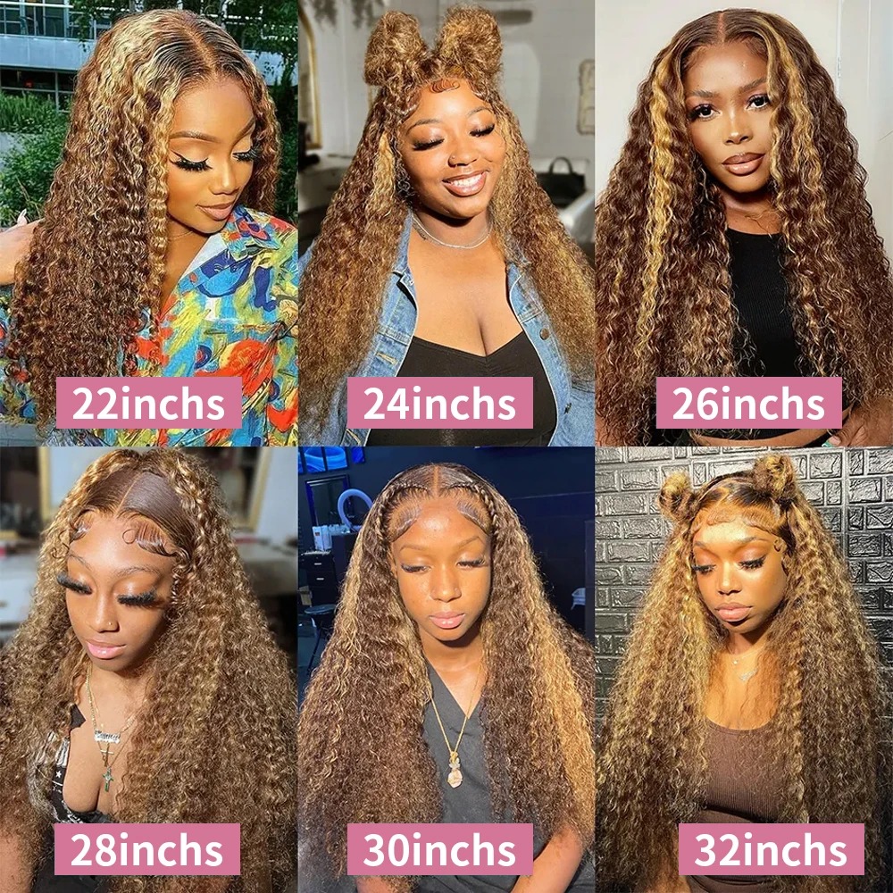 Highlight Ombre Colored 13x4 HD Lace Front Human Hair Wig Water Curly Human Hair Wig T Part Deep Wave Lace Frontal Wig for Women