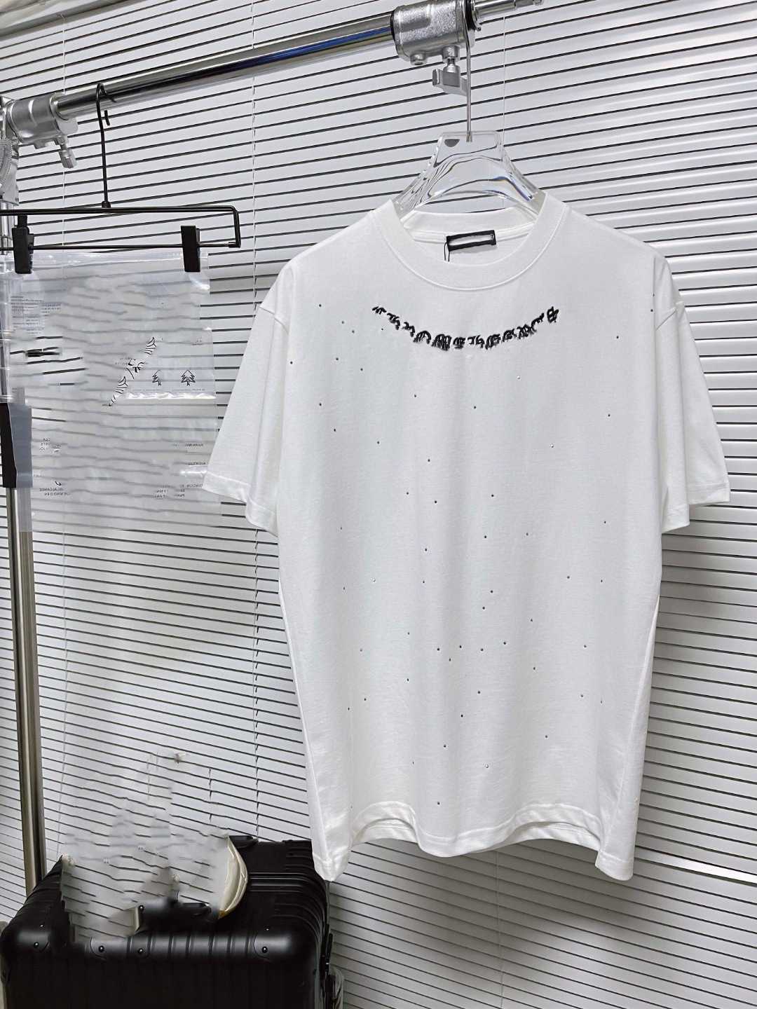 クルーキー正しいハイバージョン24S新しいフルボディホットダイヤモンド刺繍サンスクリット短袖Tシャツカップルファッション汎用性