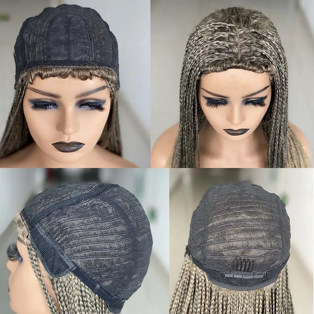 26 Inch Braided Wigs for Black Women Ombre Synthetic Barids Long Synthetic Box Braided Wigs Fake Scalp Braiding Hair Cosplay Wig