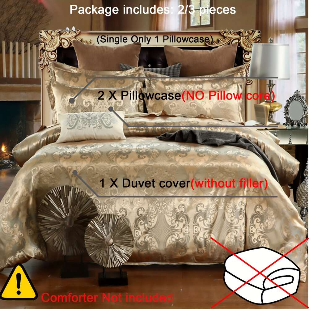 2/3-delige jacquard gouden beddengoedset, zacht comfortabel dekbedovertrek, voor slaapkamer, logeerkamer 1 * dekbedovertrek + 1/2 * kussensloop, zonder kern