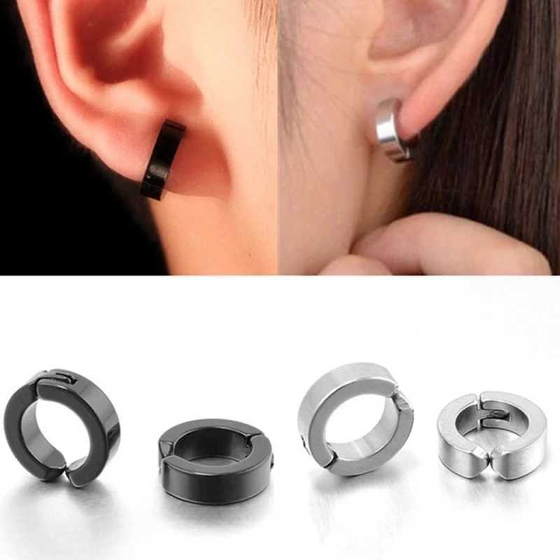 Hoop Huggie 1/of unperforated earrings titanium clip fake earrings round earrings suitable for women men punk party fashion sexy jewelry 240326