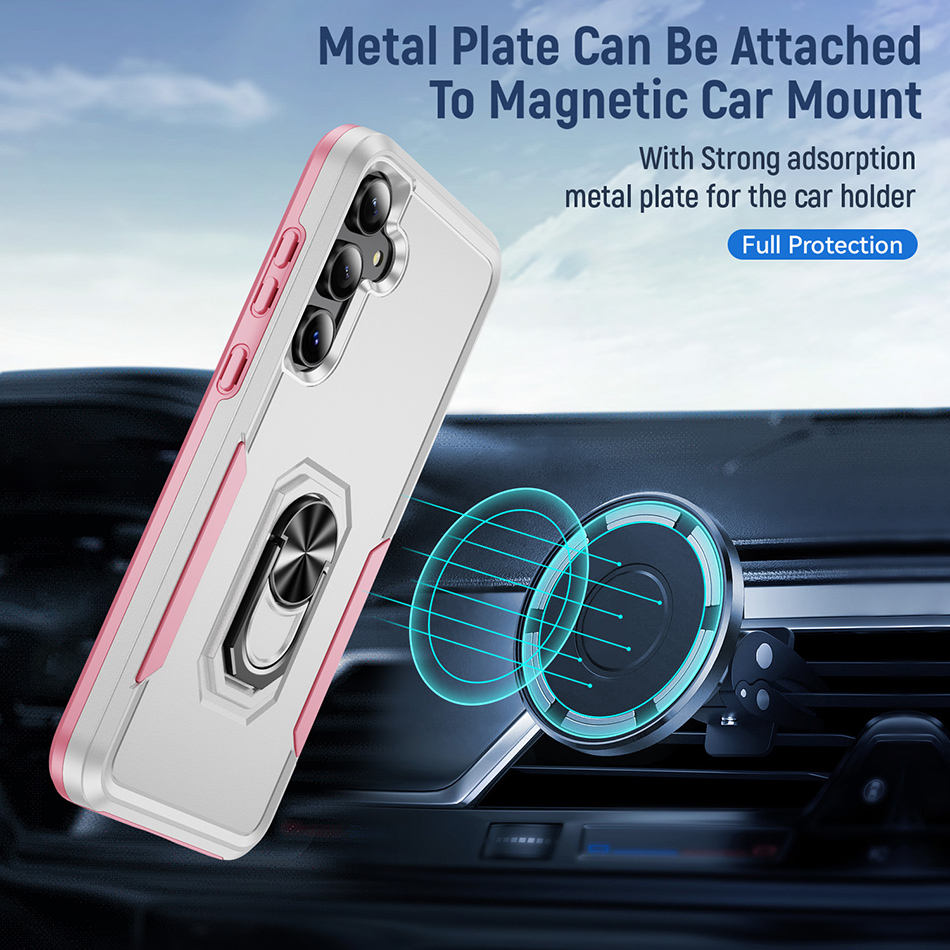 Armor Shockproof Car Magnetic Case For iPhone 15 Pro Max Samsung S24 Ultra Plus MOTO G PLAY 5G Back Cover With Ring Stand Holder Kickstand