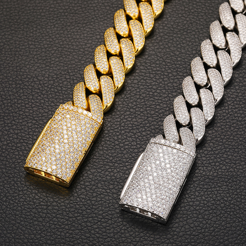 Miami Cuban Link Chain for Men Micro Inlaied 4 Row Bling Diamond 20 mm breed Iced Out Chains kettingontwerper Prong Rock Hip Hop 18K Gold Jewelry Woman Cadeau