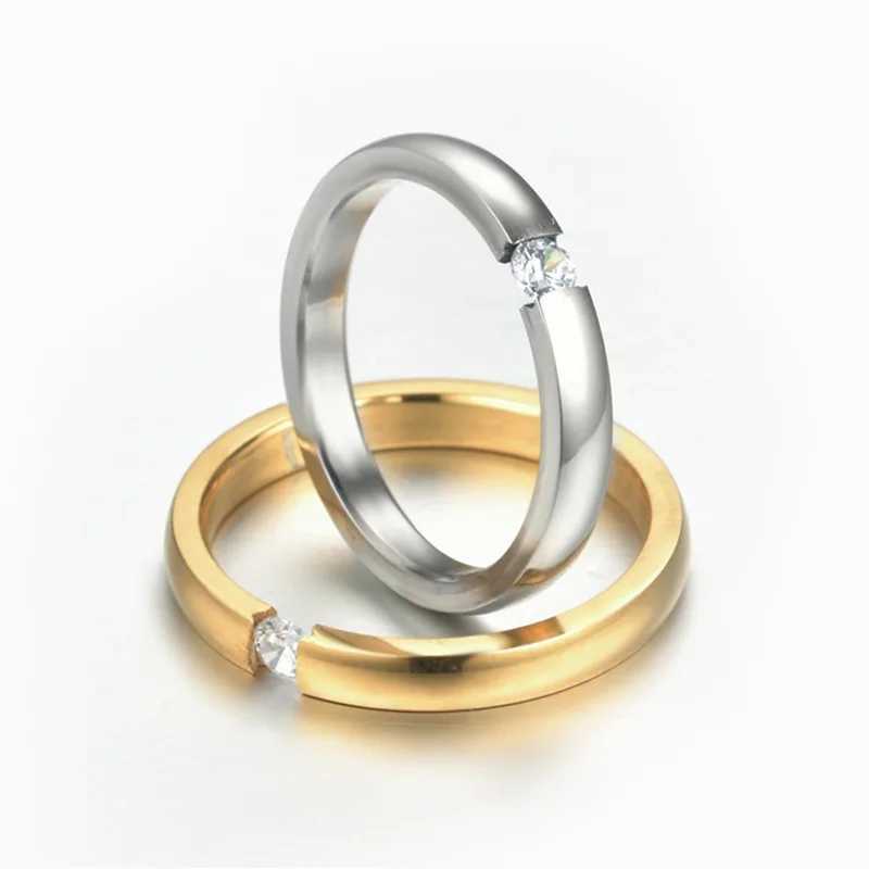 Anillos de banda Anillo de acero inoxidable de lujo de 2 mm con incrustaciones de circonita para hombre Anillo de compromiso de boda Regalo del día de San Valentín para mujer Anillo apilable J240326