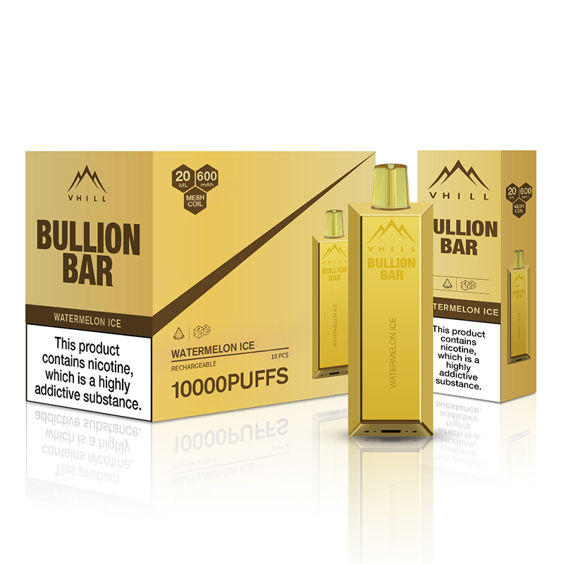 オリジナルのVhill Bullion Gold Bar vape Puff Tornado Bang 10000 Puffs Vapes Dopalable Puff 10000 12000 10k 12k EタバコメッシュコイルコイルEタバコヴァーパープレフィルドカート