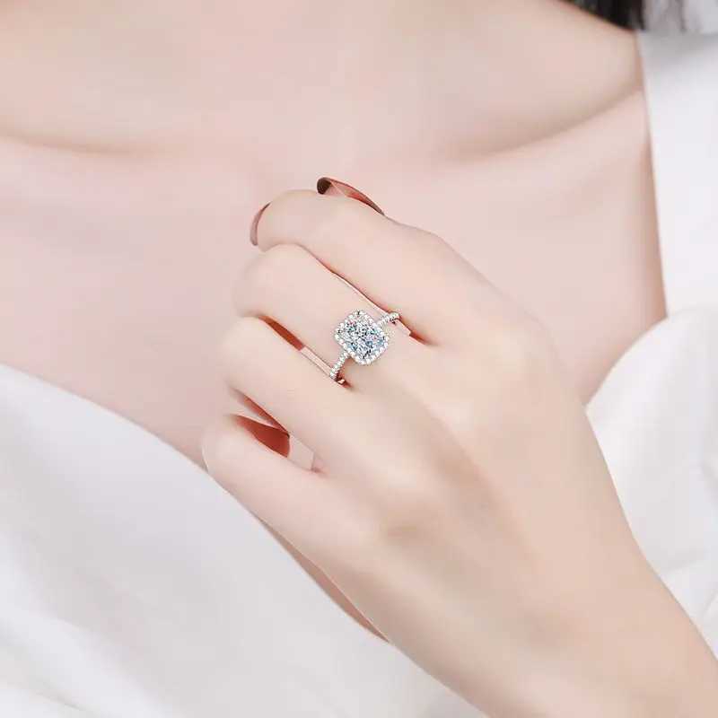 Band Rings Aetee Moissanite Diamond Square Ring D Color 1CT 2CT Real 925 Sterling Silver Womens Wedding Exquisite Jewelry VVS Clarity RI019 J240326