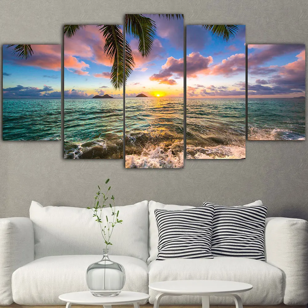 5 pçs moderno seascape parede fotos praia mar oceano pintura em tela arte da parede paisagem cartazes impressões para sala de estar decoração