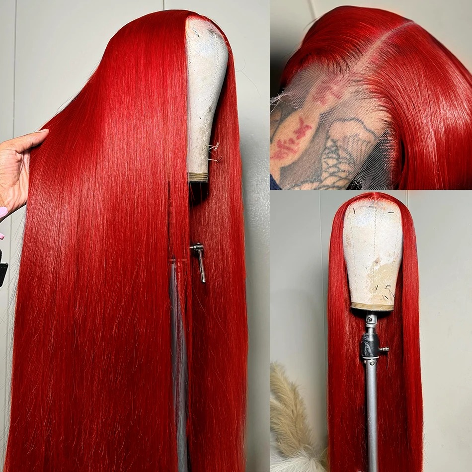 250 densidade 13x4 quente osso vermelho em linha reta peruca dianteira do laço do cabelo humano colorido 13x6 perucas de cabelo humano frontal do laço transparente