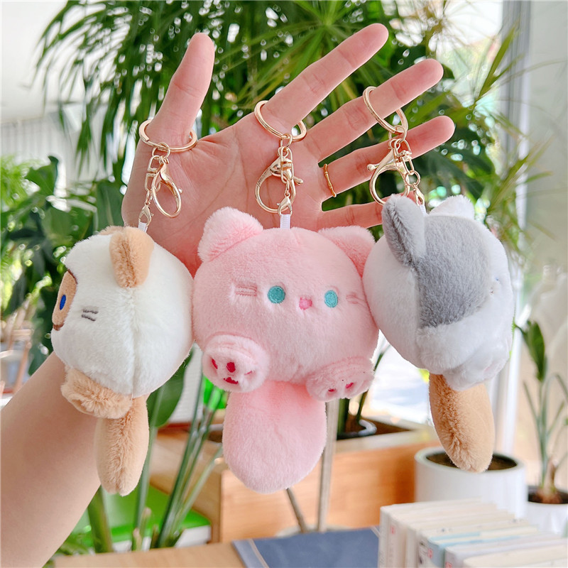 Leisure Cat Series Fabric Doll Buckle Kitten Super Cute Lucky Plush Doll Keychain Fashione Bag Decorate