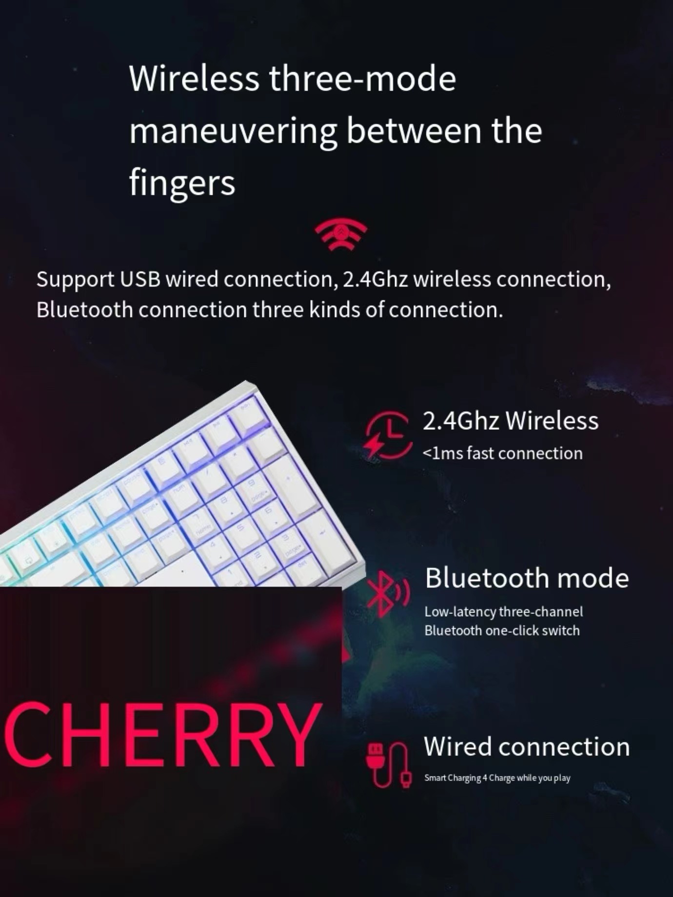 Mekaniskt tangentbord Aluminium Turd Gaming Gaming Red Axis Wireless Wired Light Tone Bluetooth