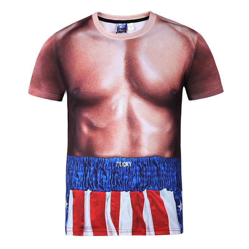 Sexy Muscle Muscle Mens Short Short Spoof Creative Fitness T-shirt Digital Printing