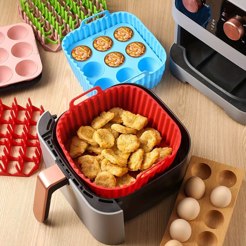 1 ensemble, support carré en Silicone de qualité supérieure pour hot-dog au bacon, moule à gâteau à 9 cavités, poêle à frire sans BPA, lavable au lave-vaisselle - Compatible avec les friteuses à air 7QT+