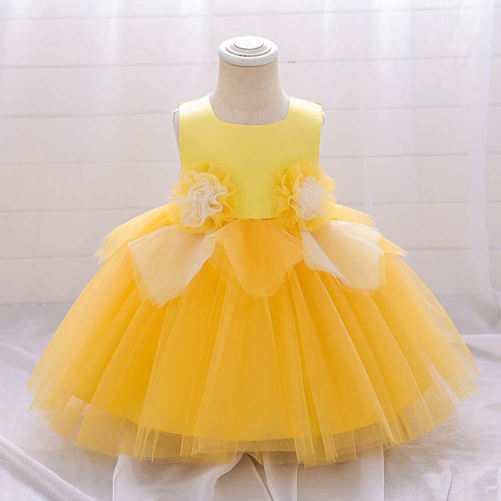 Adorável amarelo roxo quadrado vestidos de concurso para meninas vestidos de flores para meninas vestidos de aniversário/festa para meninas saias do dia a dia roupas infantis SZ 2-10 D326203