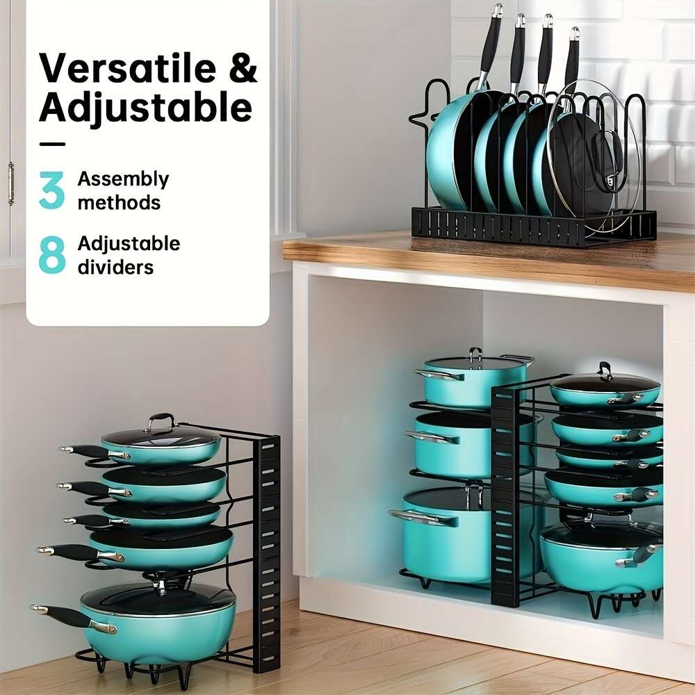 Organisateurs de support multifonctionnels 1 pièce, rangement d'organisation de casseroles à plusieurs niveaux, supports de casseroles réglables, organisateur de couvercle pour casseroles et poêles, cuisine domestique