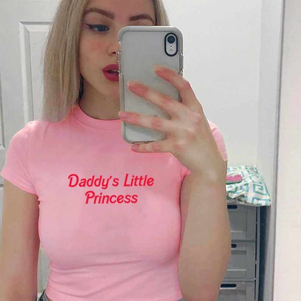 Women's Tanks Camis Daddys Little Princess Womens Crop Shirt Letter Print Graphic Tee Lady Girls Summer Sexy Baby Tee Female Casual Crop Tops 24326