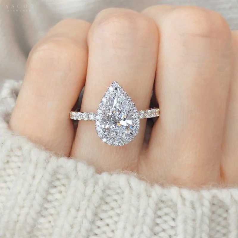 Anelli a fascia Anello di fidanzamento a forma di pera stile vintage argento promessa anello nuziale tendenza fantasia cubic zirconia regalo di compleanno gioielli J240326