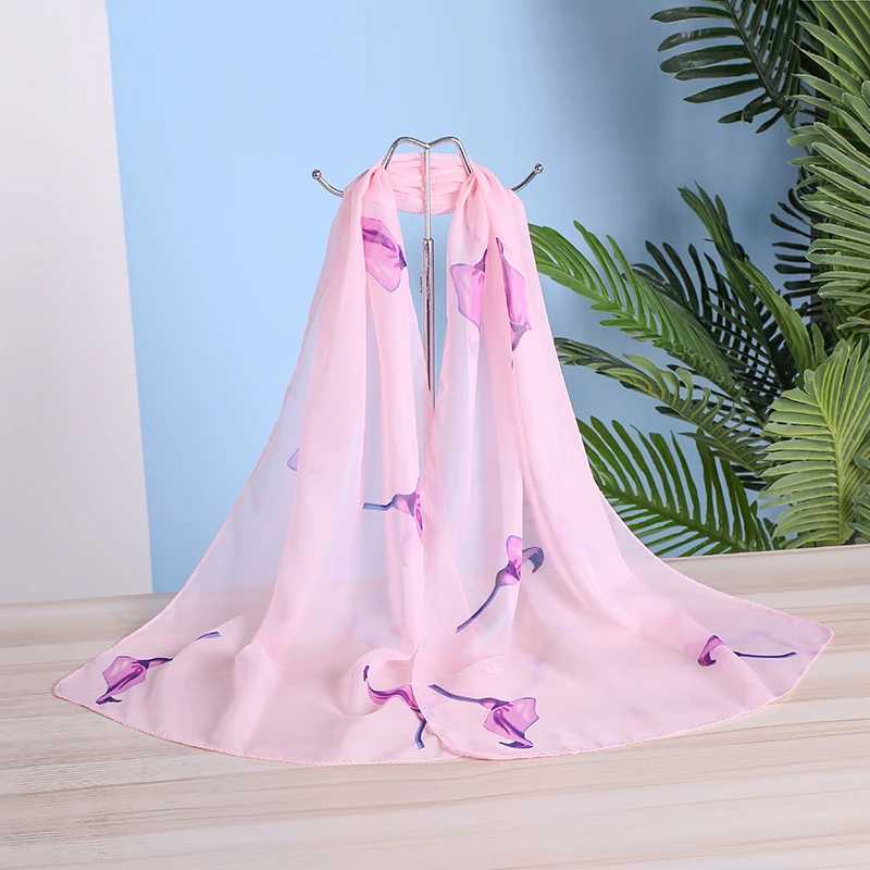 Sarongs Nouveaux foulards en mousseline de soie pour femmes printemps/été foulards en soie châles floraux fins et foulards imprimés de base enveloppés étoles en gros 240325