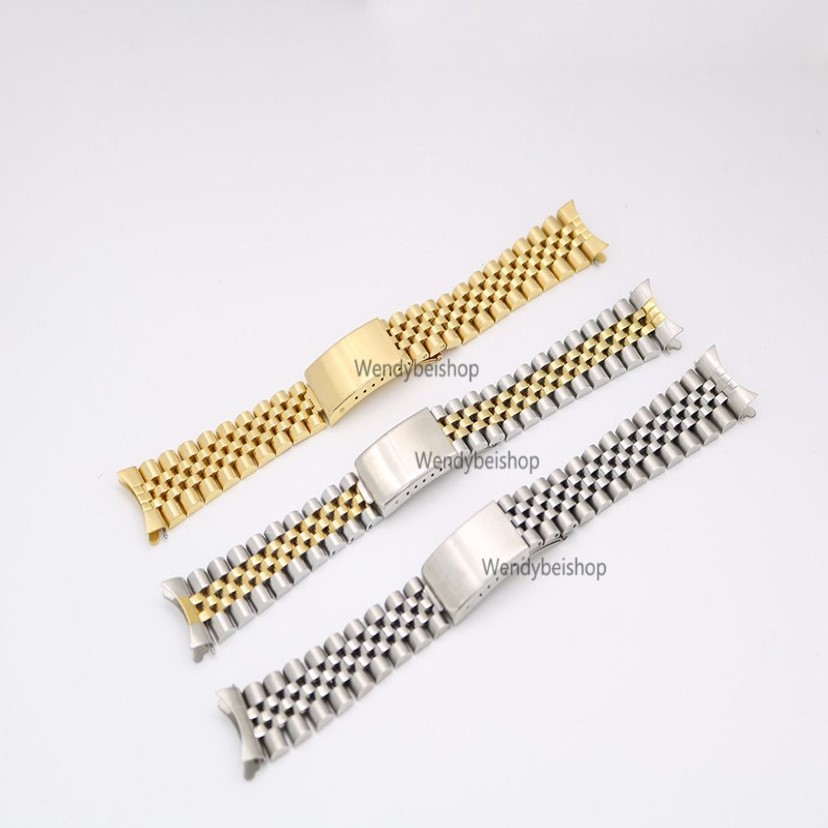 19 20mm New 316L Stainless Steel Gold Two tone Watch Band Strap Old Style Jubilee Bracelet Curved End Deployment Clasp Buckle2963