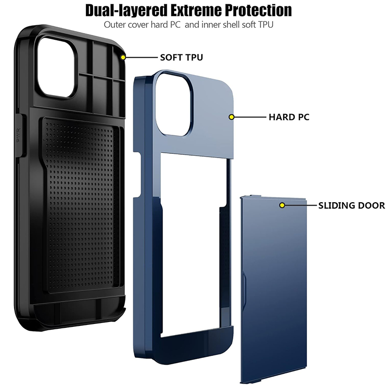 درع كيسست فاخر للخدمة الثقيلة مع خفية شريحة الائتمان حامل فتحة فتحة SLOT Wallet Dual Layer PC TPU CASE CAPER