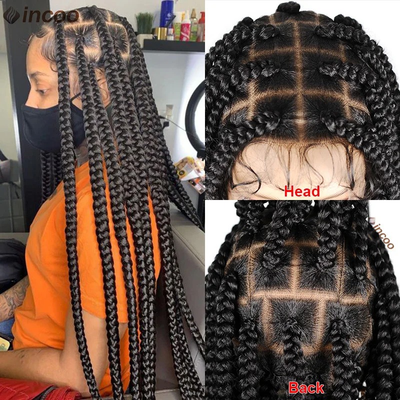 Synthetische Grote Doos Gevlochten Pruiken Jumbo Knooploze Full Lace Front Pruiken voor Zwarte Vrouwen Jumbo Tribal Vlechten Faux Locs Cornrows pruik