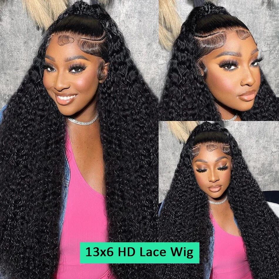 Perruque Lace Front Wig Deep Wave naturelle, cheveux humains, Deep Wave, 30 pouces, Transparent, 13x4, 13x6, densité 250, pour femmes