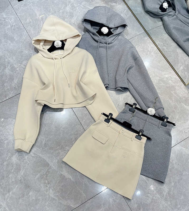 Two Piece Dress designer brand Early spring new MIU high-end casual and age reducing embroidered hoodie with a half skirt set TQJB