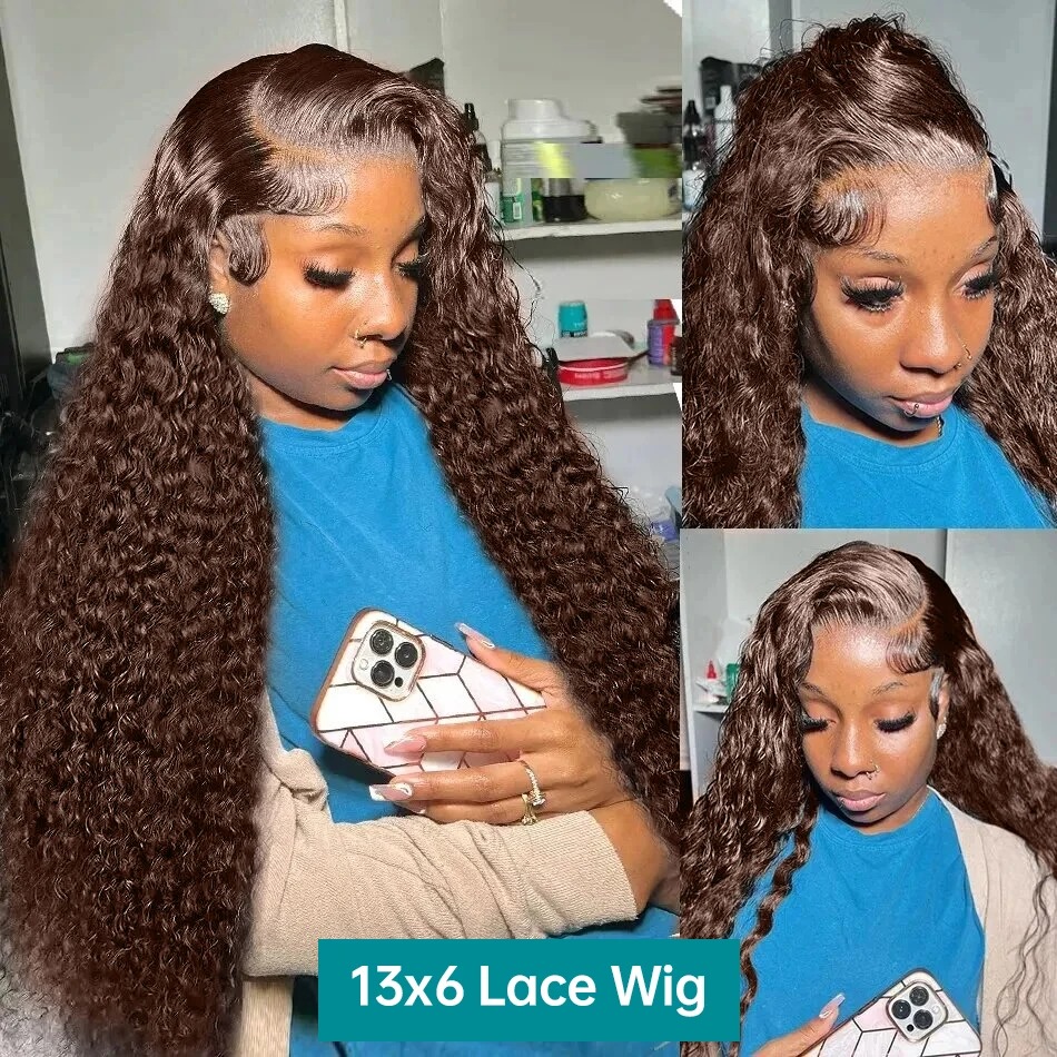 Melodie – perruque Lace Frontal Wig naturelle bouclée, cheveux humains HD, couleur marron chocolat, 13x6, sans colle, 13x4, Deep Wave, 36 pouces, densité 250