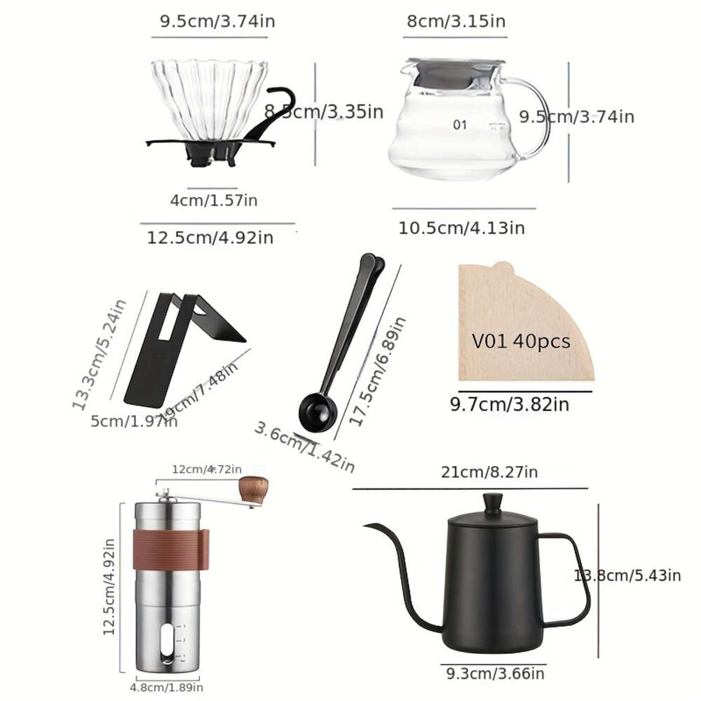 ///Drawing Brewed Pot Set, Hand Grinder Hine, Complete Set of Small Coffee Bean Grinding Tools, Household Use