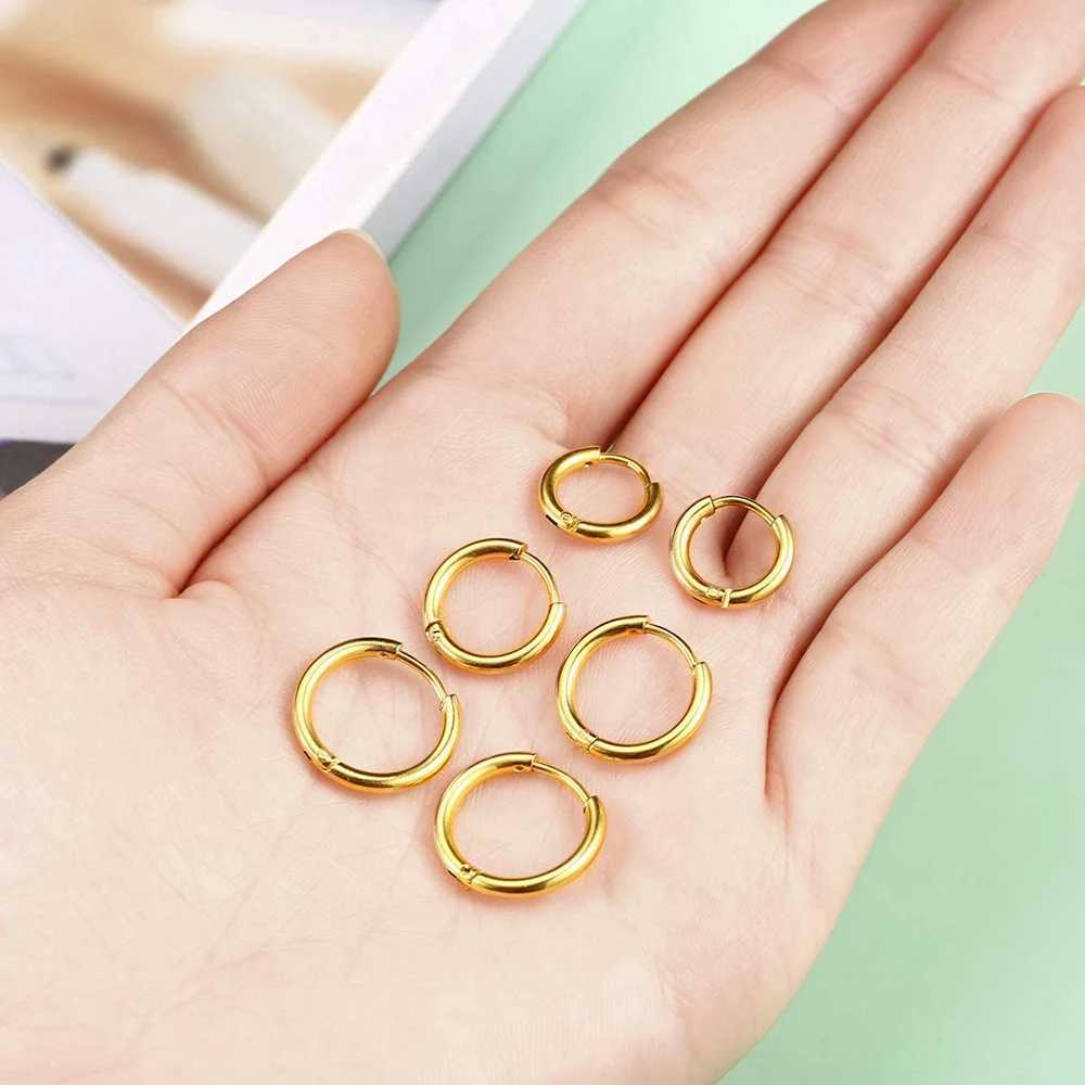 Hoop Huggie /batch 6/8/10/12mm stainless steel round ring earrings suitable for women gold micro spiral ring perforated ring 240326