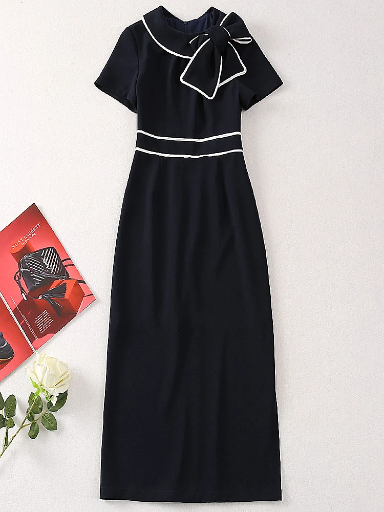 Dresses Catwalk Women's Summer High Quality Fashion Party Slim Bow Vintage Chic Sexy Birthday Pretty Tight Fitting Type Dress
