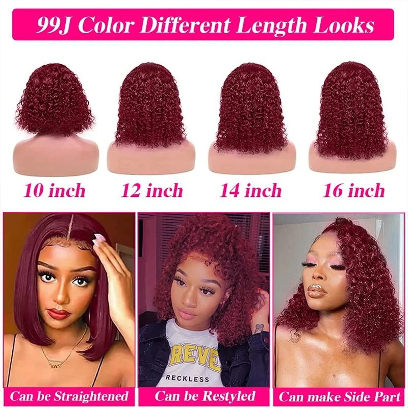 99J Burgundy Deep Wave Red Water Bob Bobs Glueless Human Hair Wigs 13x4 HD Prontal Prontal Curly Curly Curly for Women