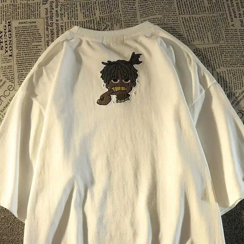 Heren T-shirts Amerikaanse hiphop losse high street retro met mouwen portret t-shirt met korte mouwen mannen zomer ins top harajuku oversized shirt 240327