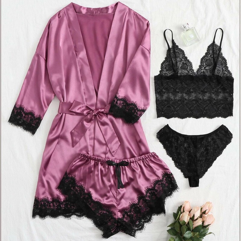 Pigiama da donna in seta esplosione di moda abito in pizzo Camicia da notte pigiama sexy set lingerie in raso pigiama a copertura totale sexy camicia da notte corta rete rossa dal vivo