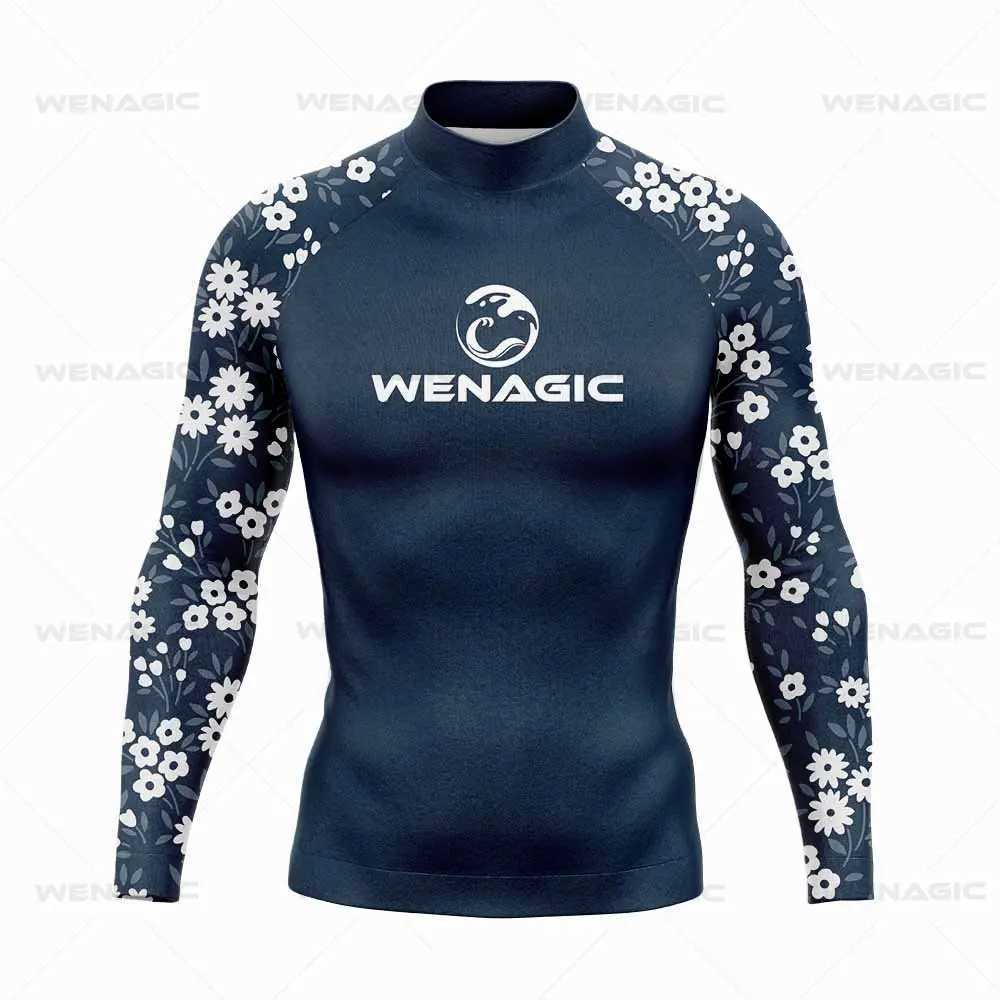 Homens Swimwear Surf Natação Mergulho T-shirts Apertado Manga Longa Rash Guard Swimwear Mens Proteção UV Surf Roupas Praia Floatsuit Tops 24327