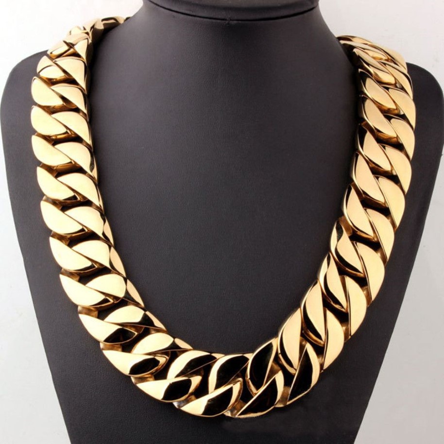 Personalizado 24mm miami cubana link corrente colar de aço inoxidável cor ouro colar masculino hip hop rock jóias301c