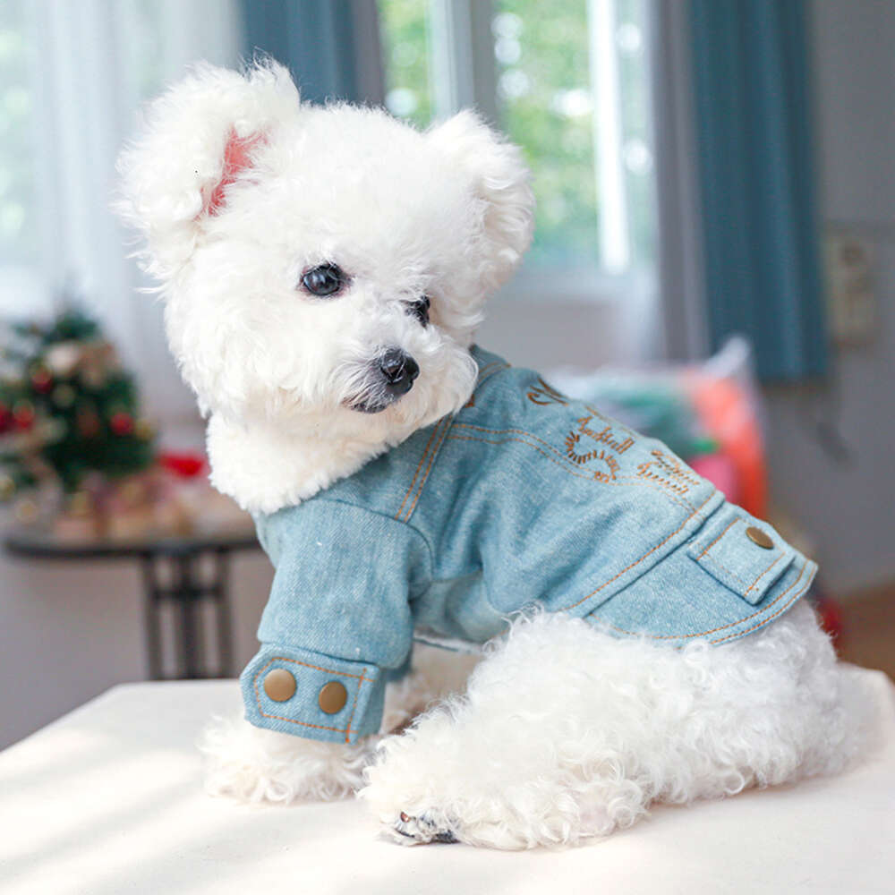 Cappotto in denim animali domestici con lettera ricamata da 1 pezzo vestiti caldi cani autunnali e invernali