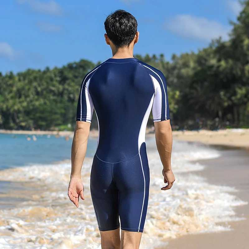 Men's Swimwear Plus Size Short Sleeve Rash Guard Men Front Zipper Wetsuit Swimming Snorkeling Surfing Swimsuit Free Diving Body Suits Swimwear 24327