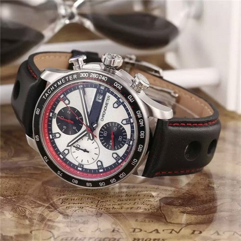 Sport Watch for Man Quartz Stopwatch Mens Chronograph Watches Rostfritt Steel Wrist Watch Läderband CP202256