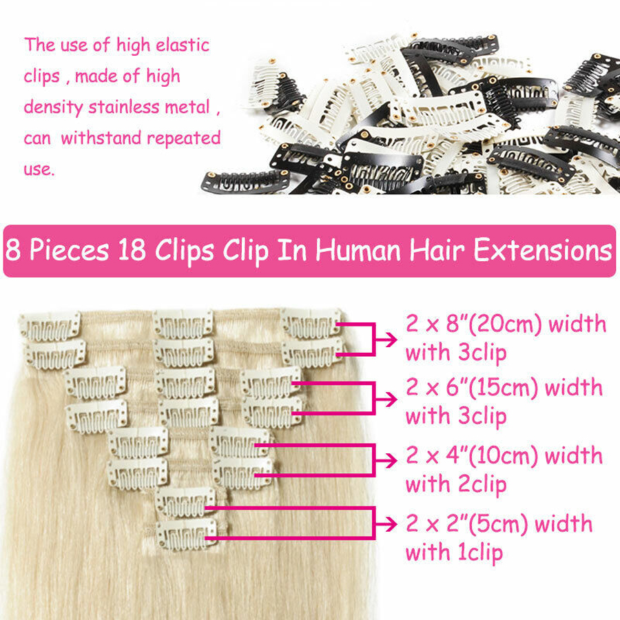 Clip dans les extensions de cheveux Remy Human Hair Waft Full Head 70g 100g 120g 140g Clip Clain Pieces à cheveux épais Natural Natural Brown Blonde 14 