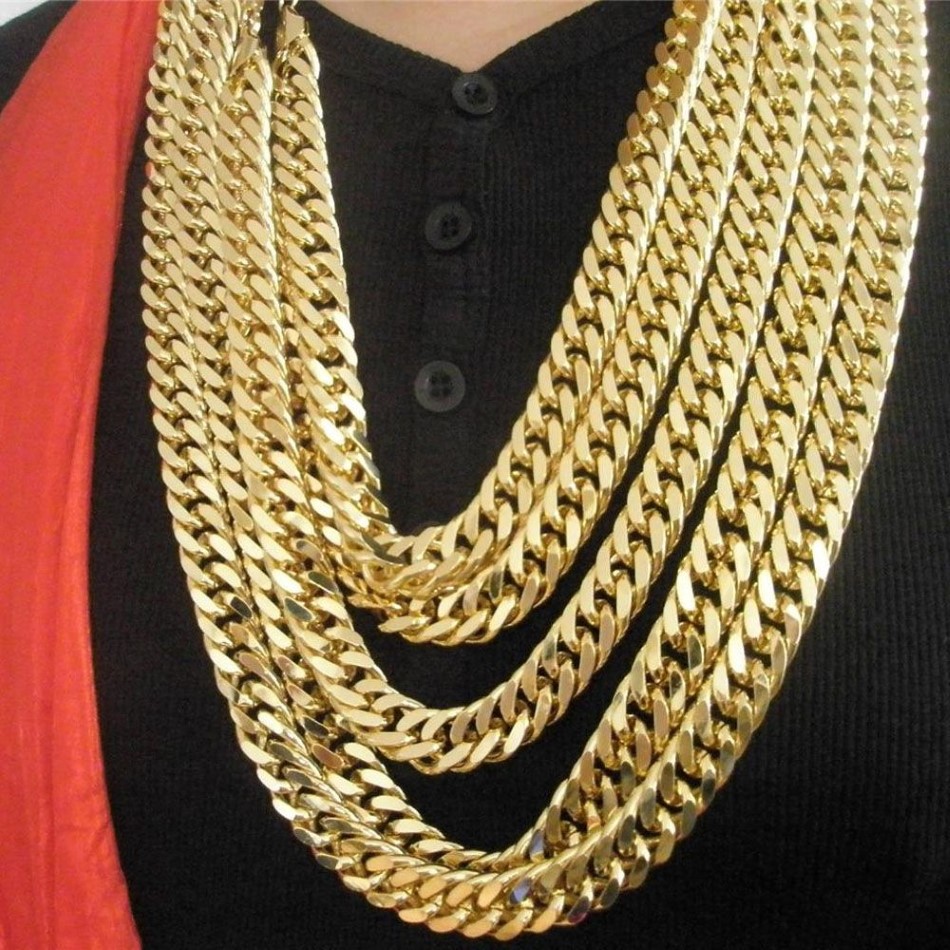 18K Solid Gold N28 Cuban Double Curb Chain Heavy Mens Gift Necklace 600mm 10 MM350B