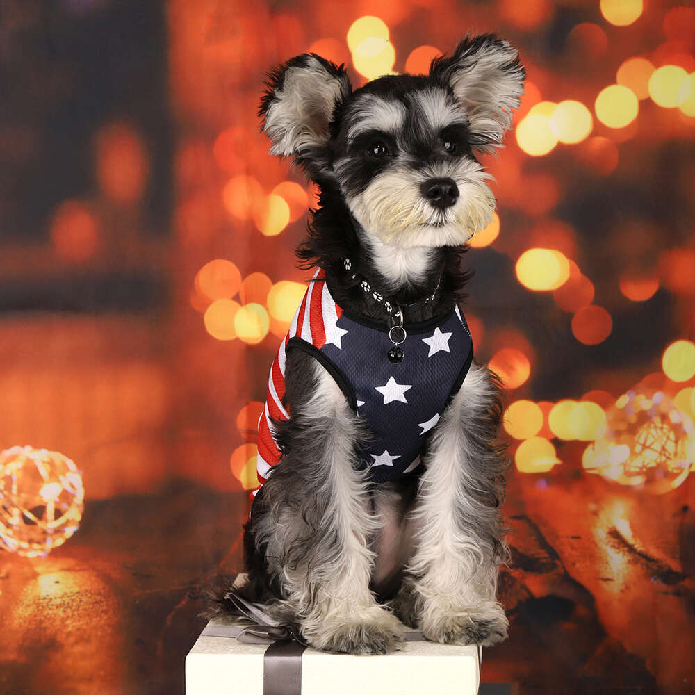 Chaleco de rayas y estrellas del Día de la Independencia, Camisa estampada de dibujos animados de verano, camiseta para perros, ropa para mascotas para perros pequeños y medianos