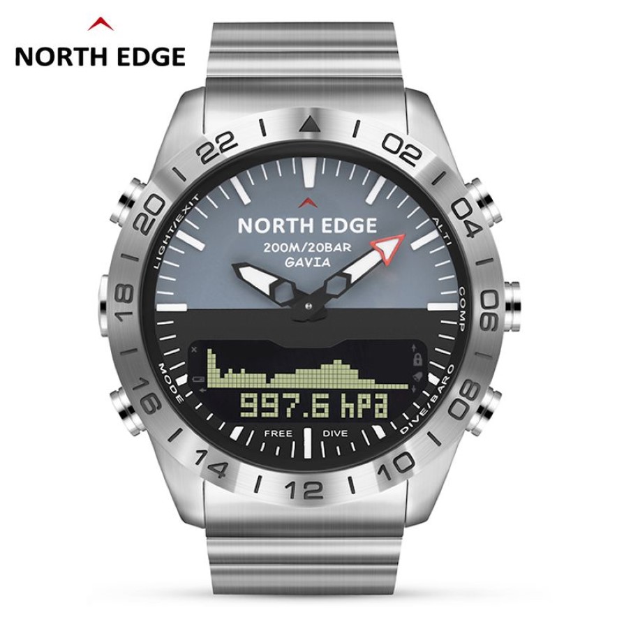 Homens mergulho esportes relógio digital masculino relógios militar do exército luxo aço completo negócios à prova dwaterproof água 200m altímetro bússola borda norte l274g