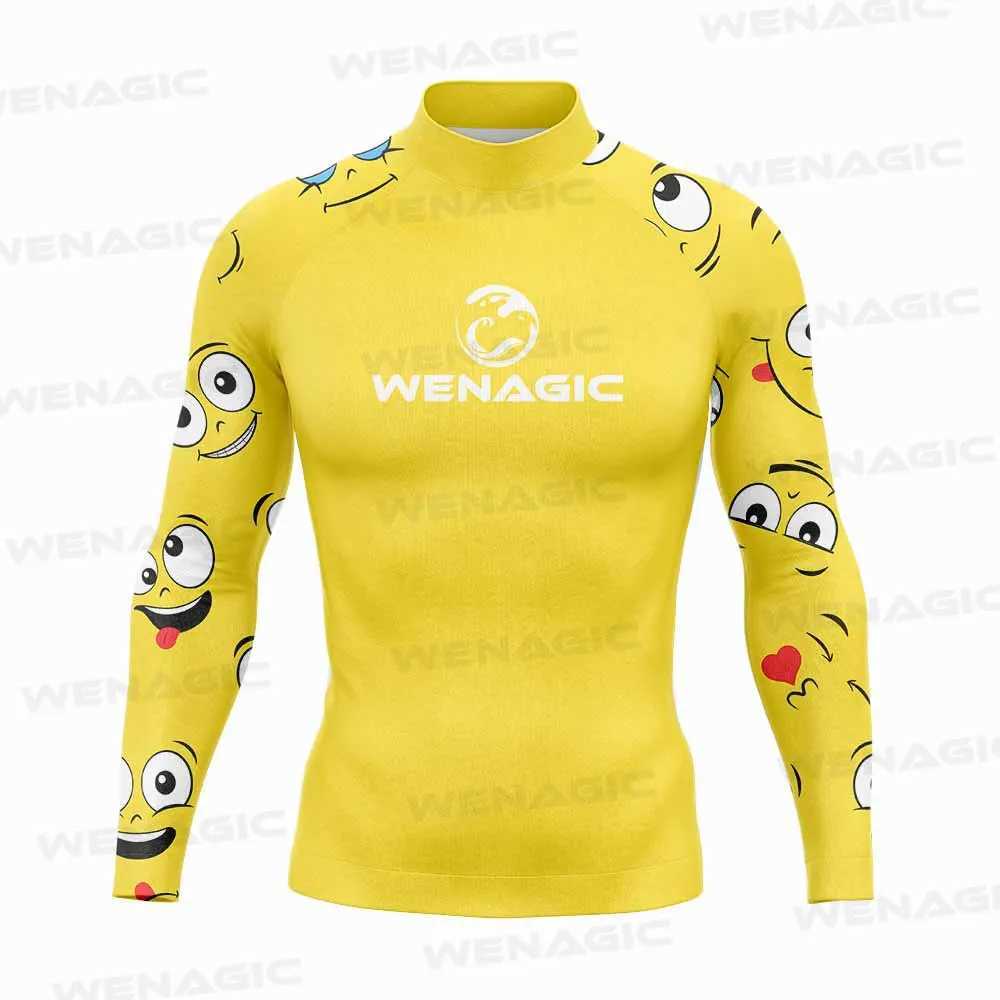 Mäns badkläder Wenagic Surfing Swimming Diving T-shirts Tight Long Sleeve Rash Guard Badkläder Mens UV Protection Clothing Beach Floatsuit Tops 24327