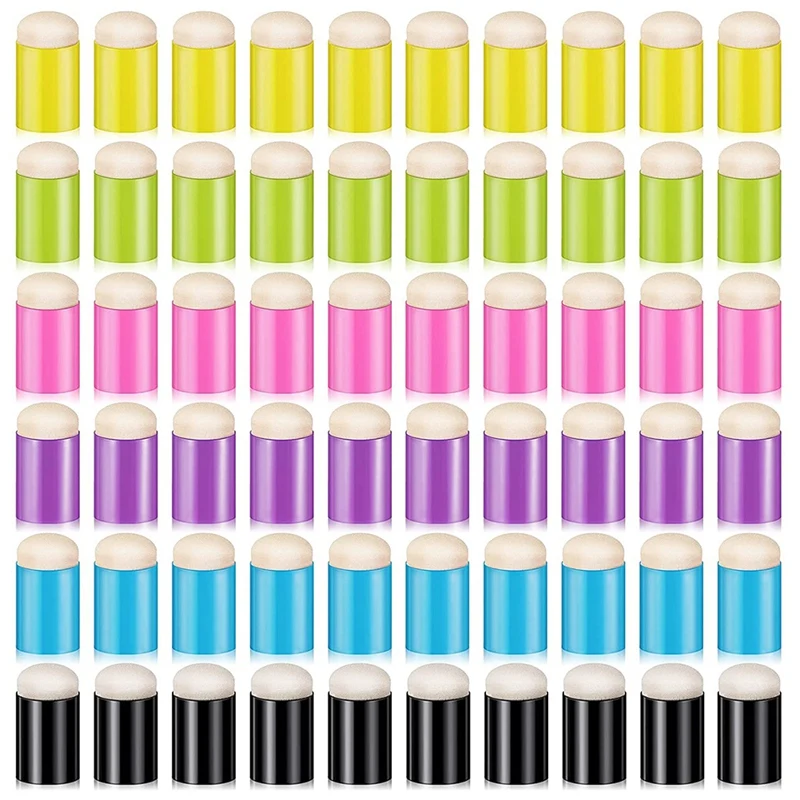 Sets 60 stuks vingerspons Daubers Finger Painting Sponge Craft Tekening Spons Dauber Set voor schilderkunst inkt Crafts Gordijn