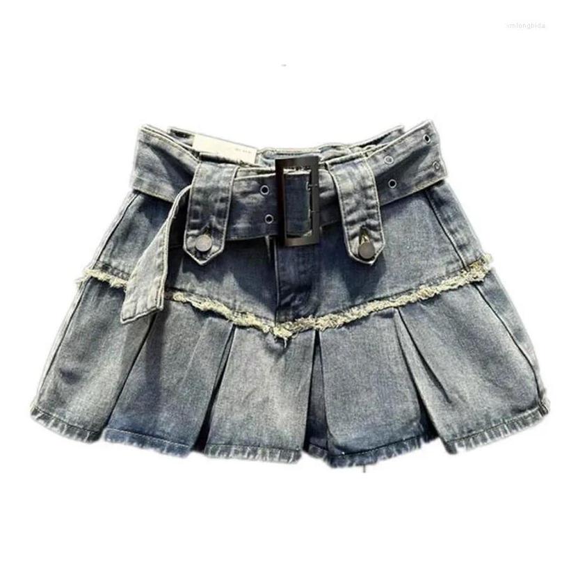 Skirts 2024 Spring Summer Denim Pleated Skirt Women High Waist Slim A-Line Mini Q614 Drop Delivery Apparel Womens Clothing Ot4Ny